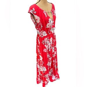 Torrid Floral Maxi Dress Tie Front Keyhole Neckline Front Slits Size 2X